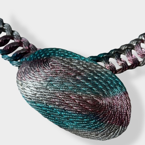 Vintage 80s 90s Metal Chain Belt Colorful Woven Rainbow Small